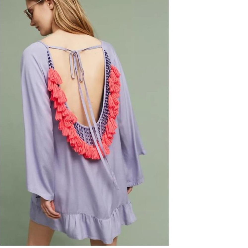 Sundress Women’s Indiana Lavender mini dress Coral Tassels size M